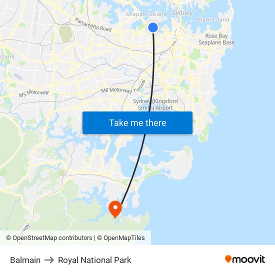 Balmain to Royal National Park map