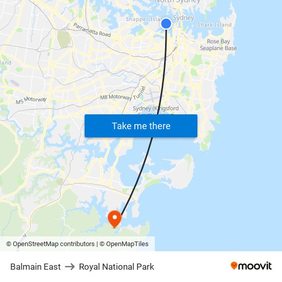 Balmain East to Royal National Park map