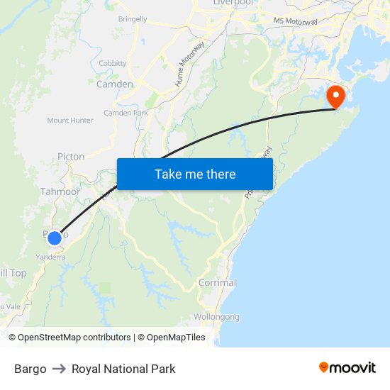 Bargo to Royal National Park map
