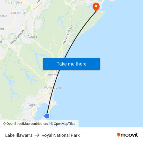 Lake Illawarra to Royal National Park map