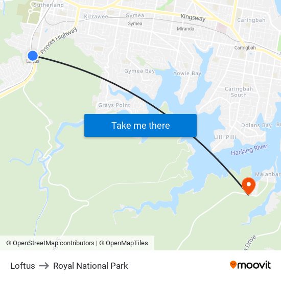 Loftus to Royal National Park map