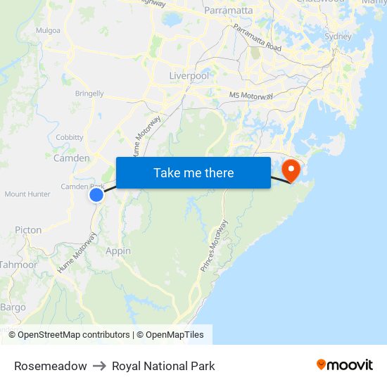 Rosemeadow to Royal National Park map