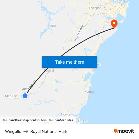 Wingello to Royal National Park map