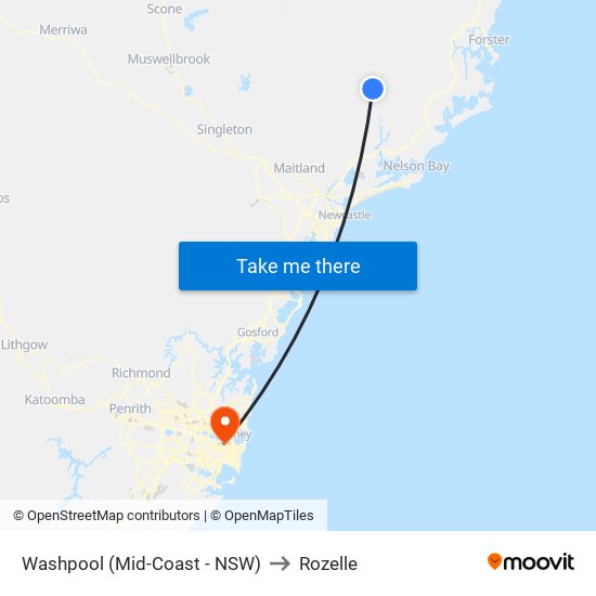 Washpool (Mid-Coast - NSW) to Rozelle map