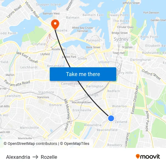 Alexandria to Rozelle map