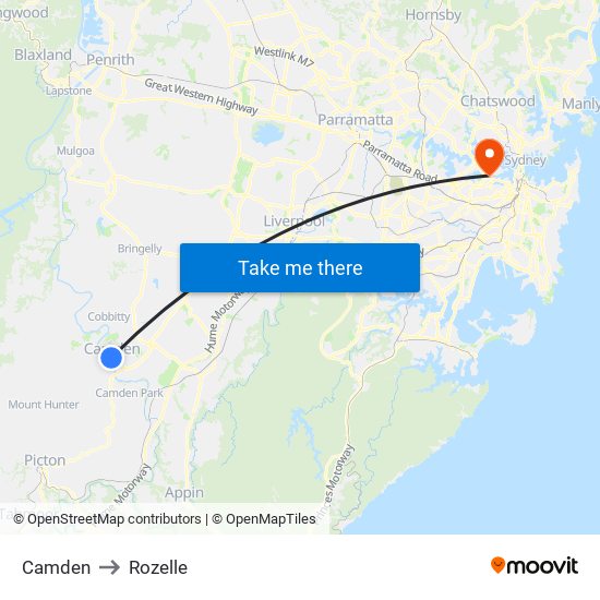 Camden to Rozelle map