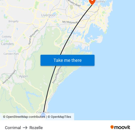 Corrimal to Rozelle map