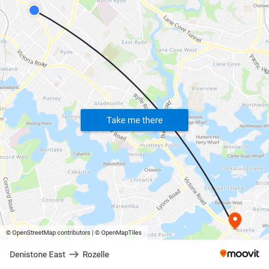 Denistone East to Rozelle map