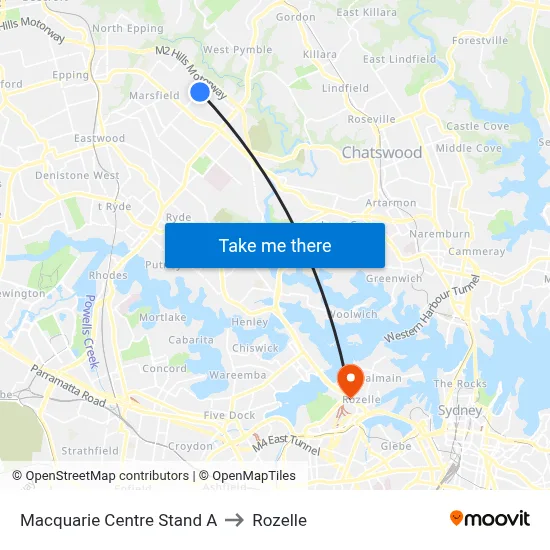Macquarie Centre Stand A to Rozelle map