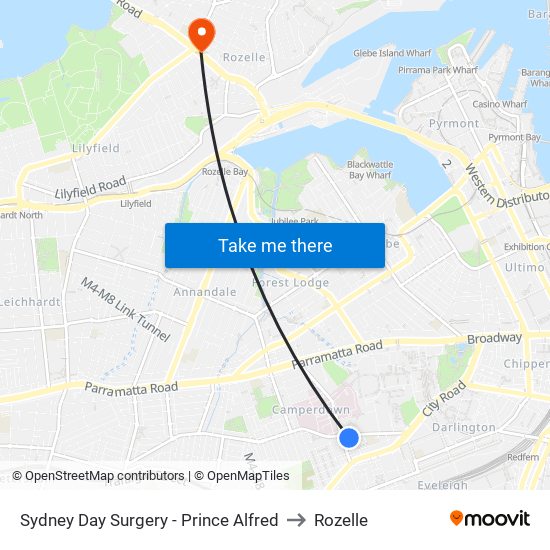 Sydney Day Surgery - Prince Alfred to Rozelle map