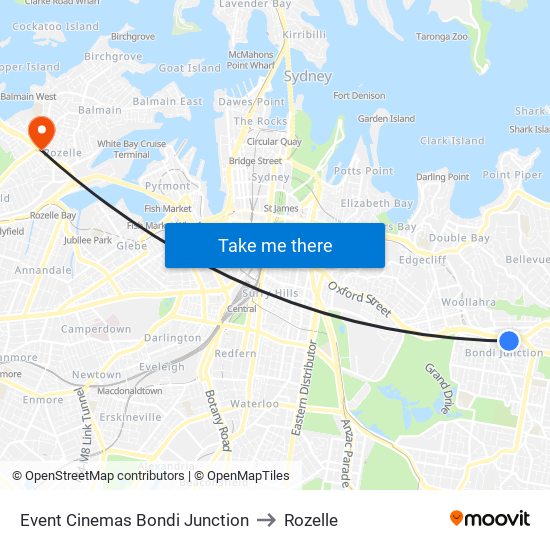 Event Cinemas Bondi Junction to Rozelle map