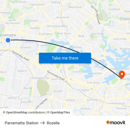 Parramatta Station to Rozelle map