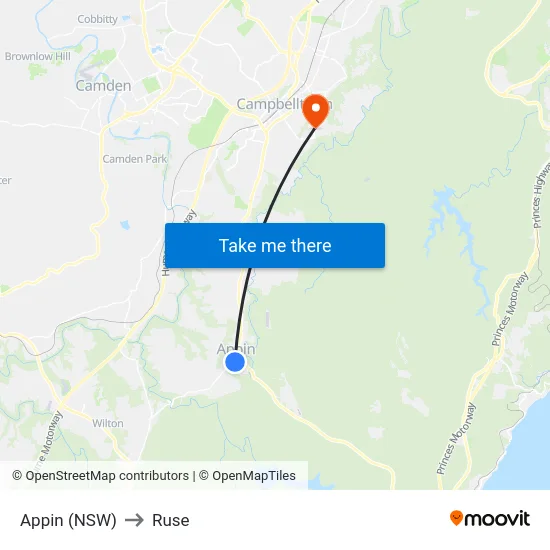 Appin (NSW) to Ruse map