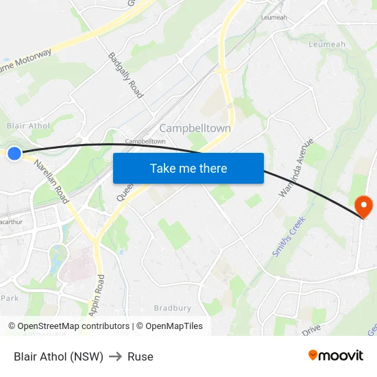 Blair Athol (NSW) to Ruse map
