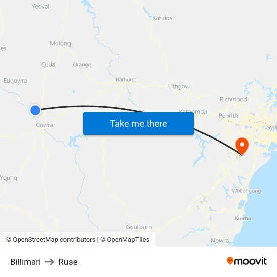 Billimari to Ruse map