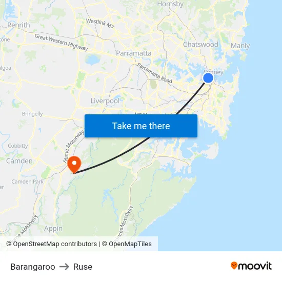 Barangaroo to Ruse map
