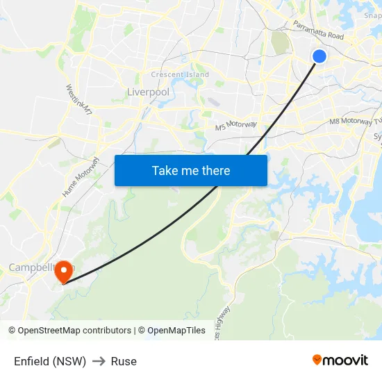 Enfield (NSW) to Ruse map