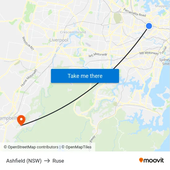 Ashfield (NSW) to Ruse map