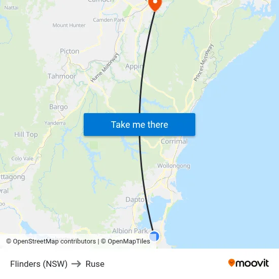 Flinders (NSW) to Ruse map