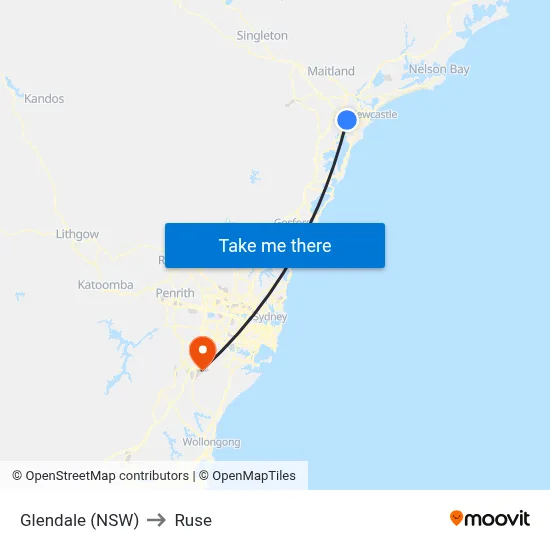 Glendale (NSW) to Ruse map
