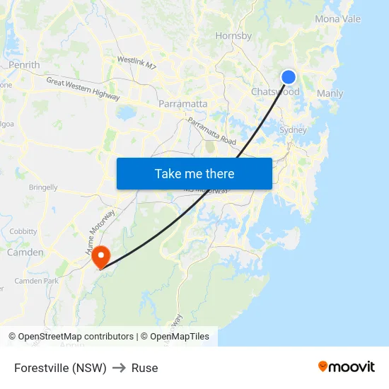 Forestville (NSW) to Ruse map