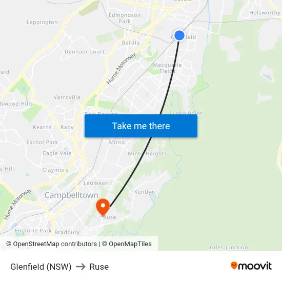 Glenfield (NSW) to Ruse map