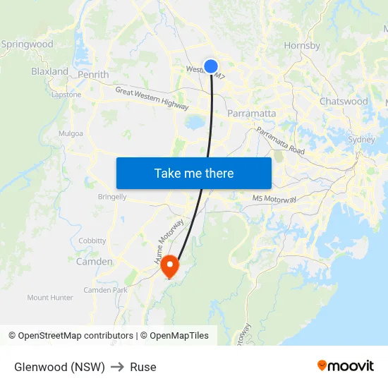 Glenwood (NSW) to Ruse map