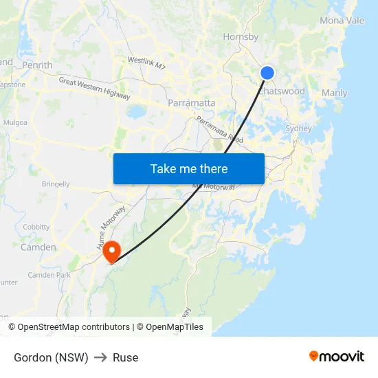 Gordon (NSW) to Ruse map