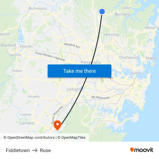 Fiddletown to Ruse map