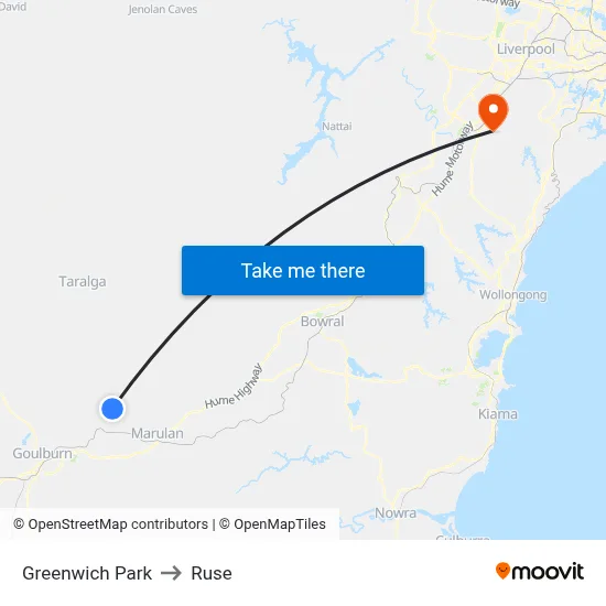 Greenwich Park to Ruse map