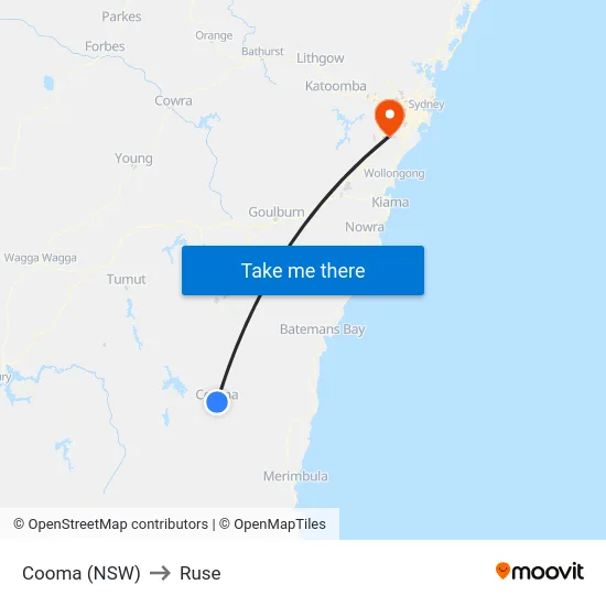 Cooma (NSW) to Ruse map