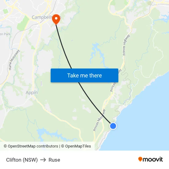 Clifton (NSW) to Ruse map