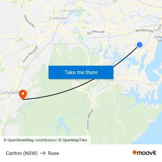 Carlton (NSW) to Ruse map