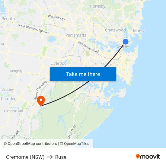 Cremorne (NSW) to Ruse map