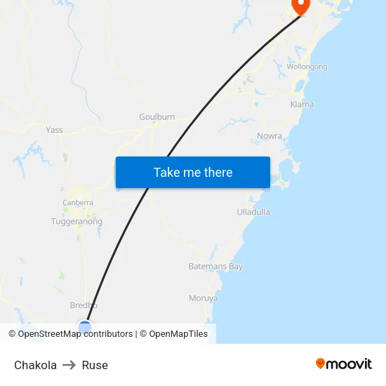 Chakola to Ruse map