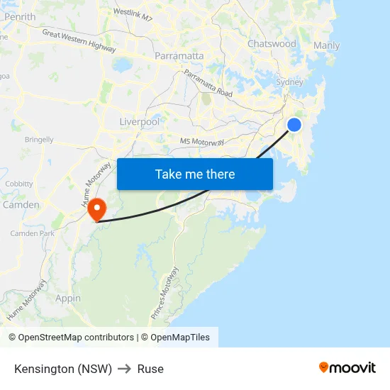 Kensington (NSW) to Ruse map