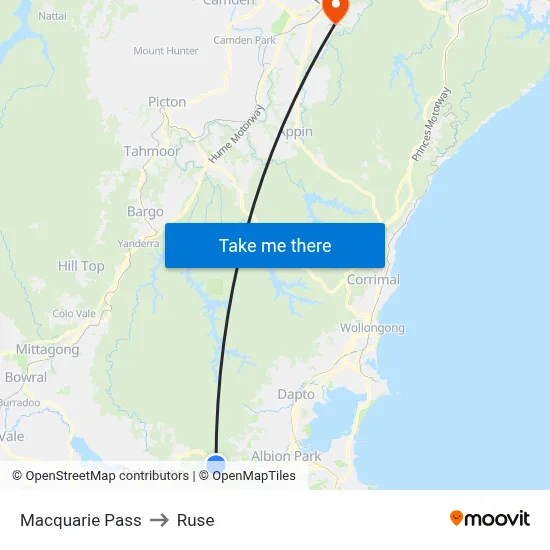 Macquarie Pass to Ruse map