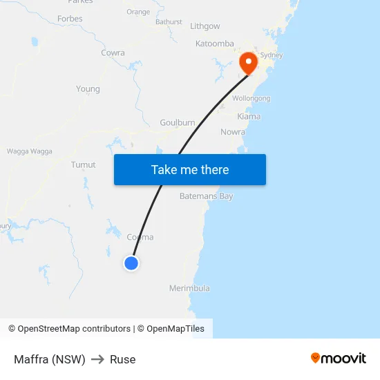 Maffra (NSW) to Ruse map