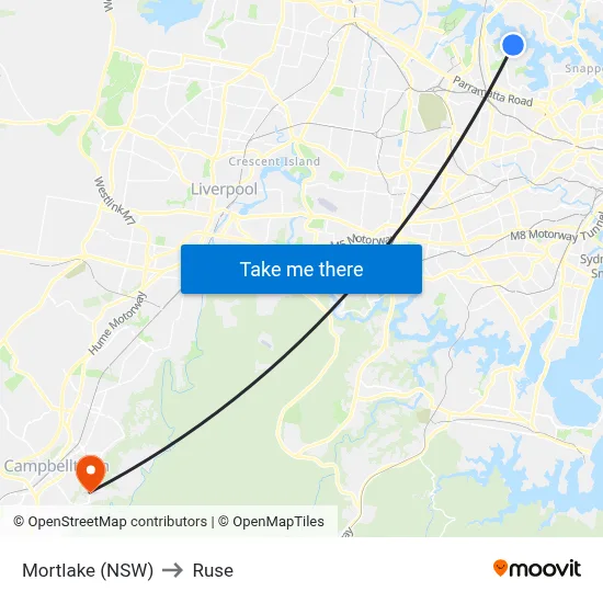 Mortlake (NSW) to Ruse map
