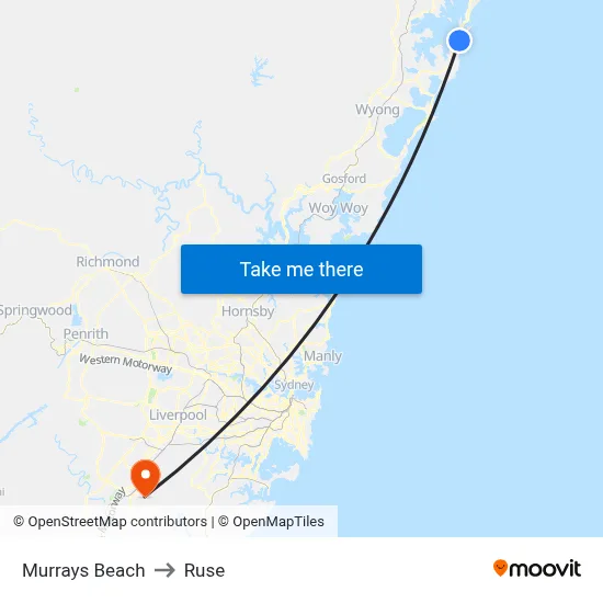 Murrays Beach to Ruse map