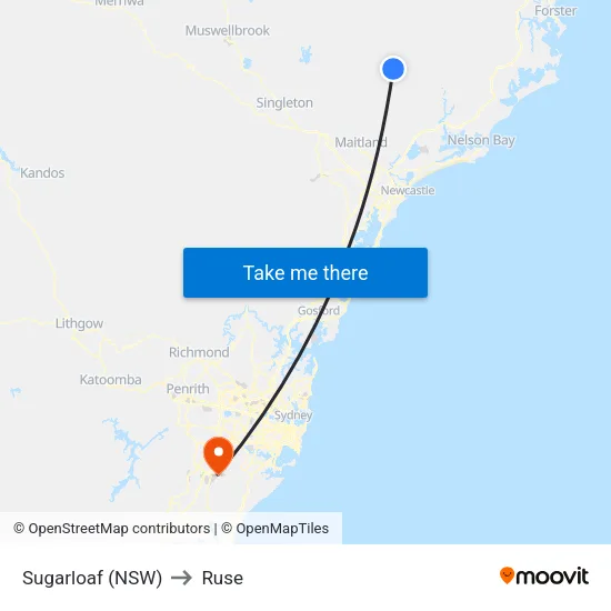 Sugarloaf (NSW) to Ruse map