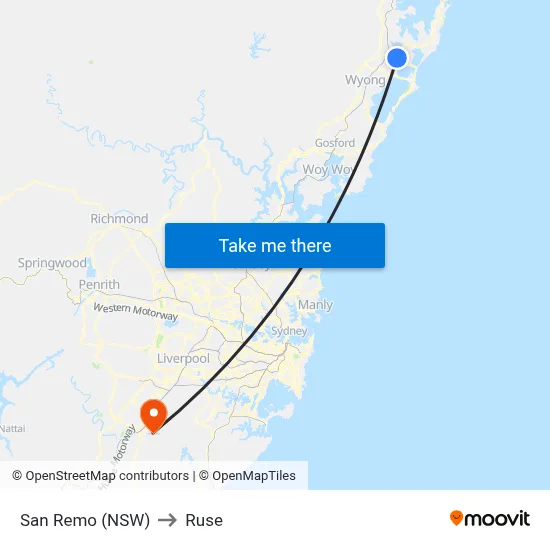 San Remo (NSW) to Ruse map