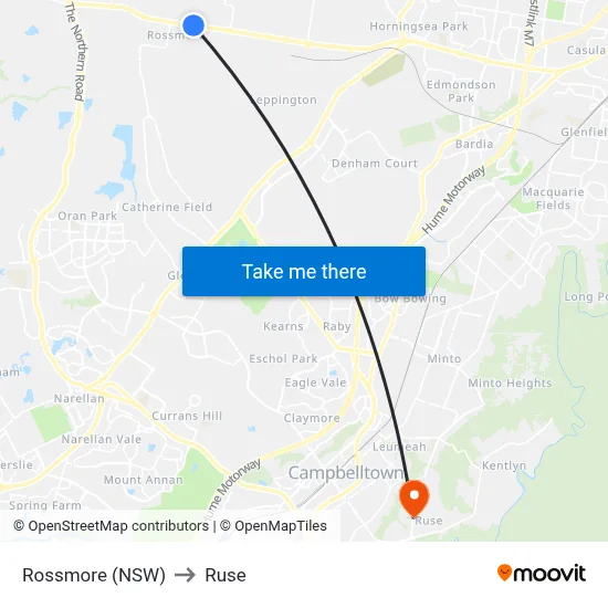 Rossmore (NSW) to Ruse map
