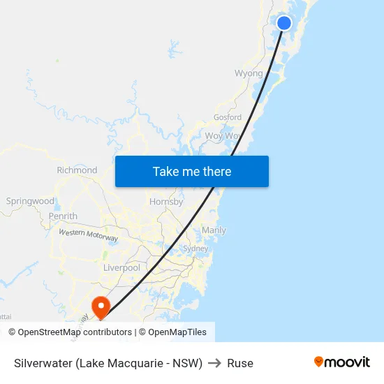 Silverwater (Lake Macquarie - NSW) to Ruse map
