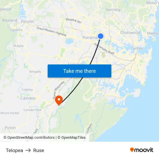 Telopea to Ruse map