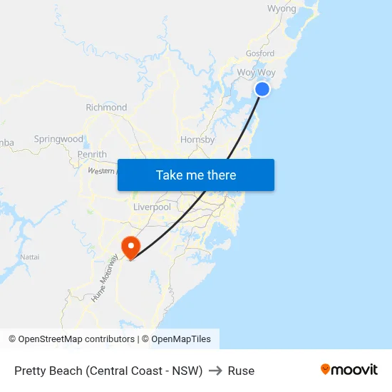 Pretty Beach (Central Coast - NSW) to Ruse map