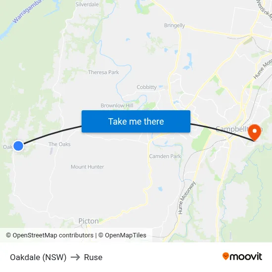 Oakdale (NSW) to Ruse map