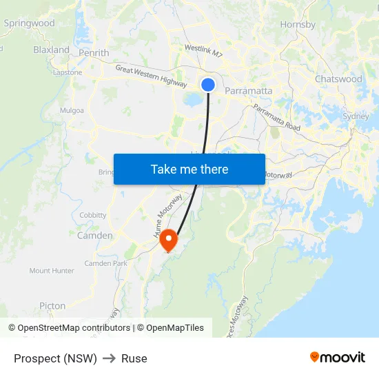 Prospect (NSW) to Ruse map
