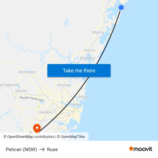 Pelican (NSW) to Ruse map