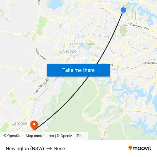 Newington (NSW) to Ruse map